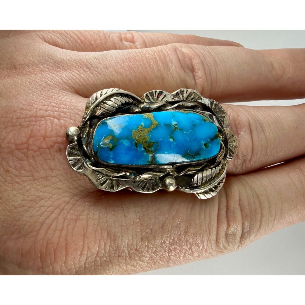 Men's Navajo‎ Sterling Silver Natural Kingman Turquoise Ring - 23.71g Size 12.25